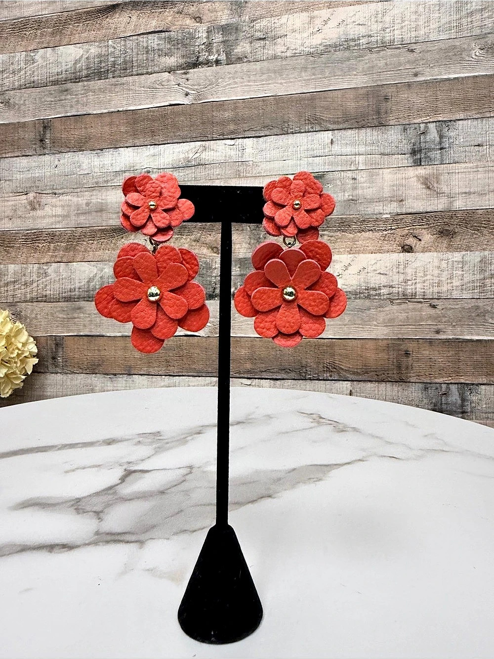 Baublebar Red Leather Floral Drop Earrings N/A